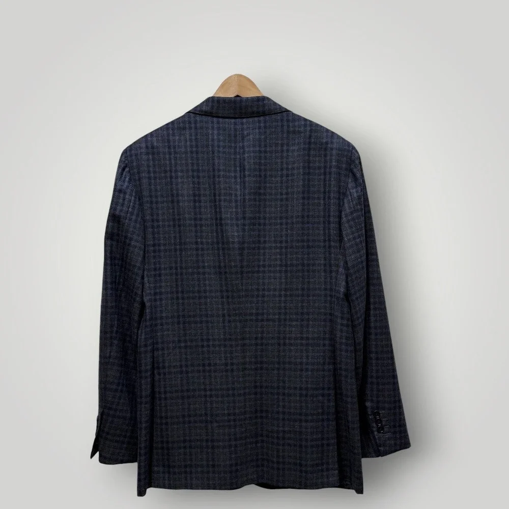 Kiton 100% Cashmere Sport‎ Coat Mens 42R Blue Grey Plaid Blazer Italy Boyd's